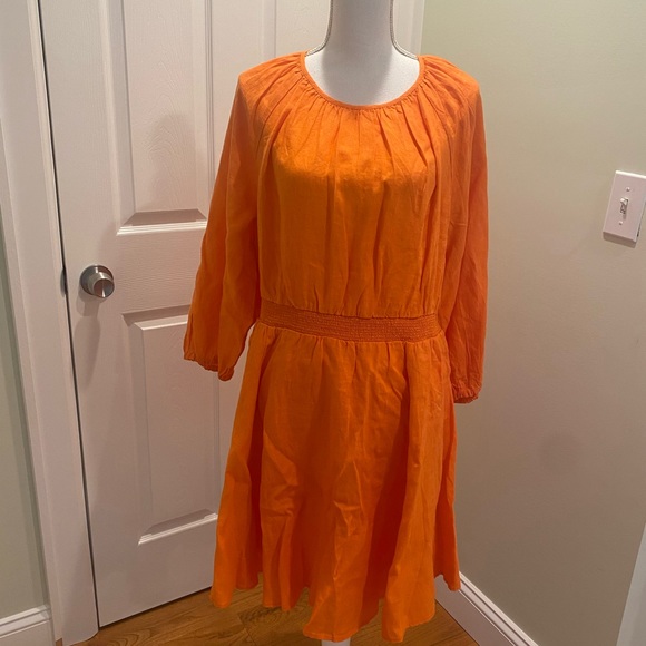 New J.Crew Palermo smocked-waist mini dress in linen, color: fire lily, size: XL - Picture 6 of 10